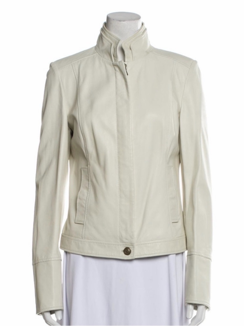 Dolce & Gabanna  Cream Leather Jacket - Classic Stand Collar